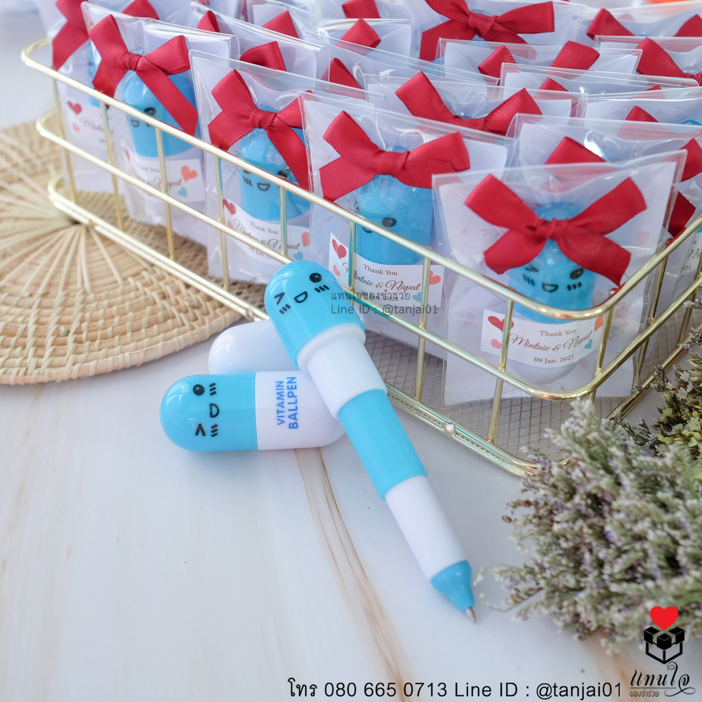 ของชำร่วยงานแต่งงาน ของแจกงานแต่งงาน ของที่ระลึกงานแต่งงาน ปากกาแคปซูล สีฟ้า 02