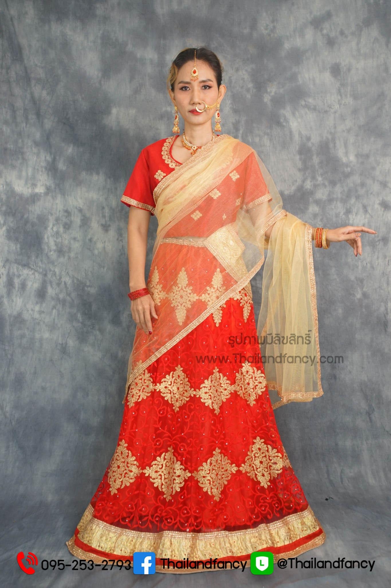 ชุดแฟนซีผู้หญิงสำหรับเช่า ชุดแขกอินเดียแฟนซี เช่าชุดภารตะผู้หญิง เช่าชุดส่าหรีแขกผู้หญิง เช่าชุดแขกหญิง ชุดแขกคังคุไบ ชุดเช่านานาชาติ ชุดแขกอินเดียผู้หญิงสีแดง-ทอง