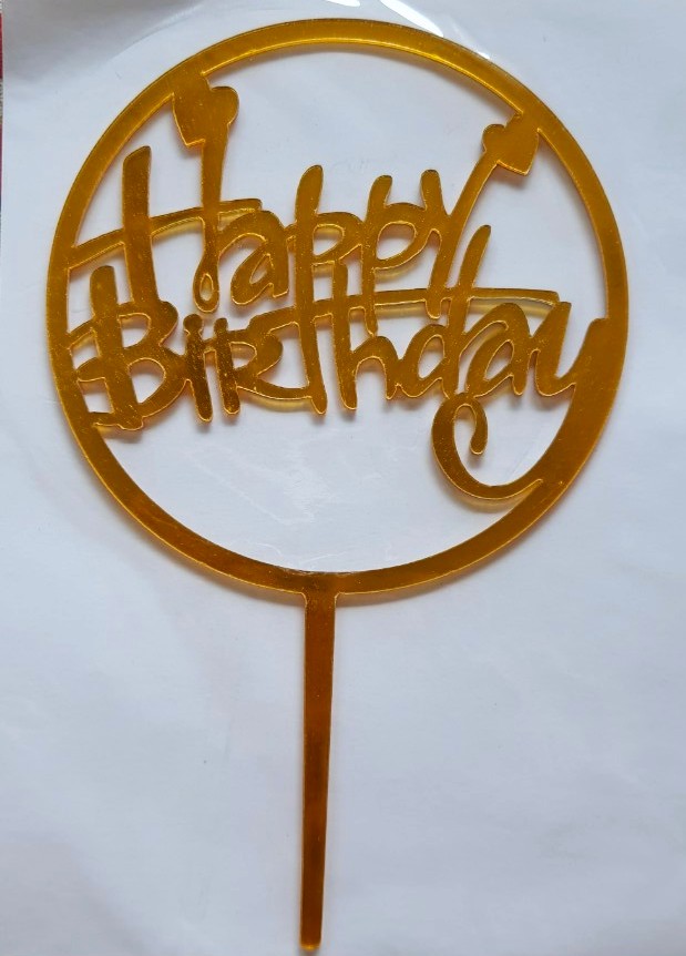 ป้ายอะคริลิค Happy birthday วันเกิด จากญี่ปุ่น Size : 15 cm สำหรับตกแต่ง เค้ก ช่อดอกไม้ ของขวัญ ฯลฯ
