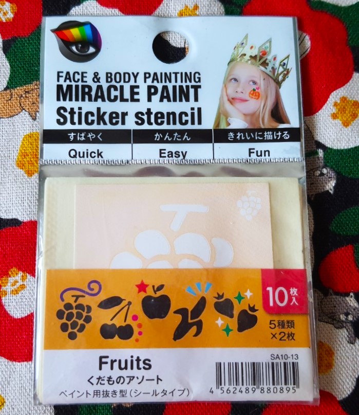 FACE & BODY PAINTING Miracle paint Sticker stencil สติ๊กเกอร์เทมเพลต Fruits สำหรับตกแต่งใบหน้า และร่างกาย จากญี่ปุ่น 1 แพ๊ค มี 10 ชิ้น จากญี่ปุ่น MADE IN JAPAN