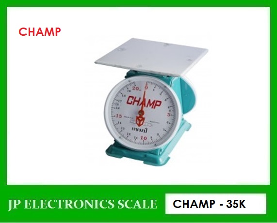 เครื่องชั่งสปริงเหล็ก35kg ตาชั่งสปริง2หน้า กิโลสปริงกันน้ำ35kg เครื่องชั่งแบบมีกลไกล35กิโล เครื่องชั่งสแตนเลส2หน้า เครื่องชั่งสแตนเลส35kg ค่าละเอียด100g เครื่องชั่งเข็มสแตนเลส35kg*100g ยี่ห้อ CHAMP รุ่น 35K จานแบนขนาด 330*340mm.