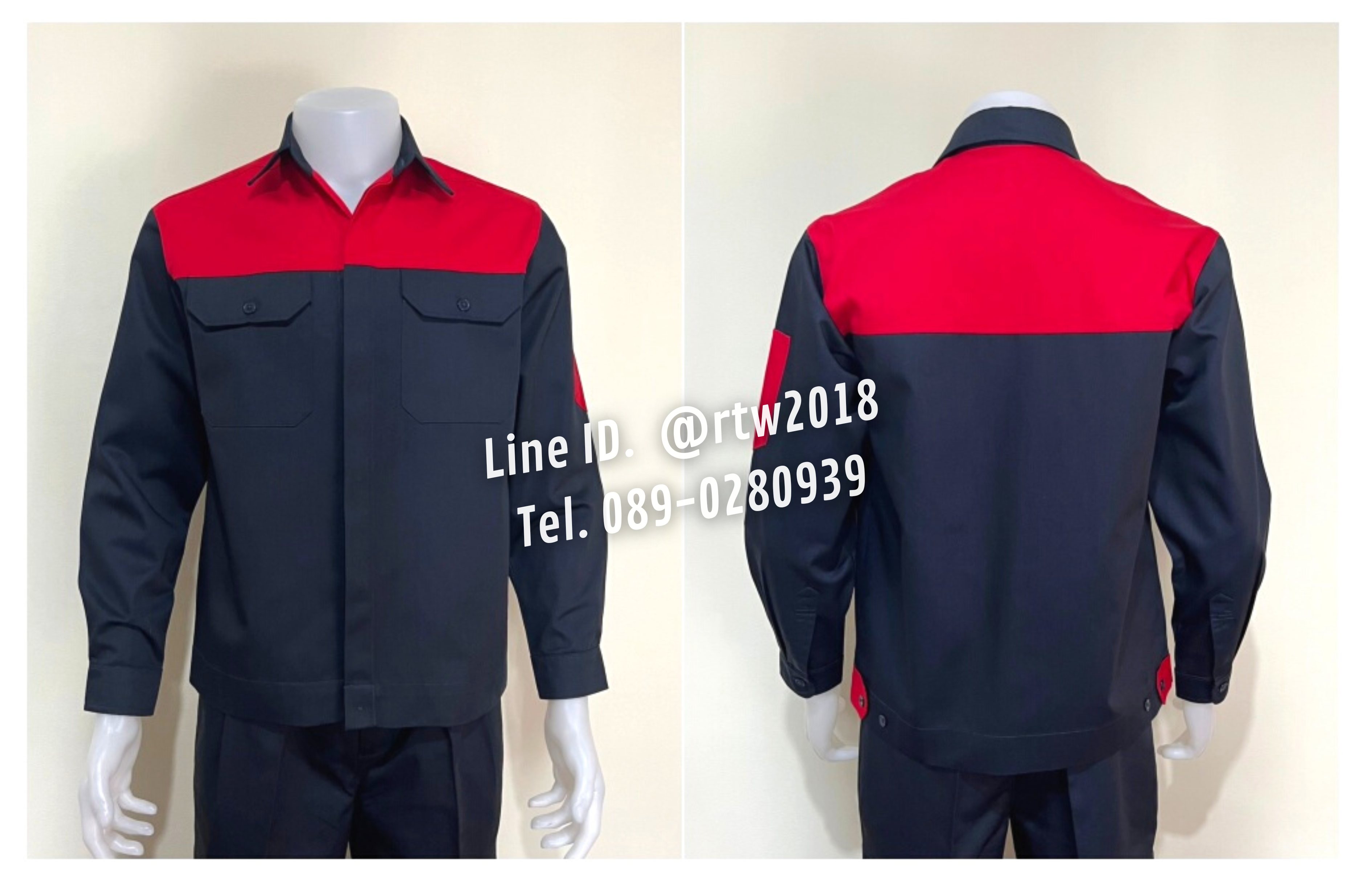รหัส AB3.6 : เสื้อช่างแขนยาวผ้าคอมทวิวกรมท่าอกแดง (ซ่อนสาบ)