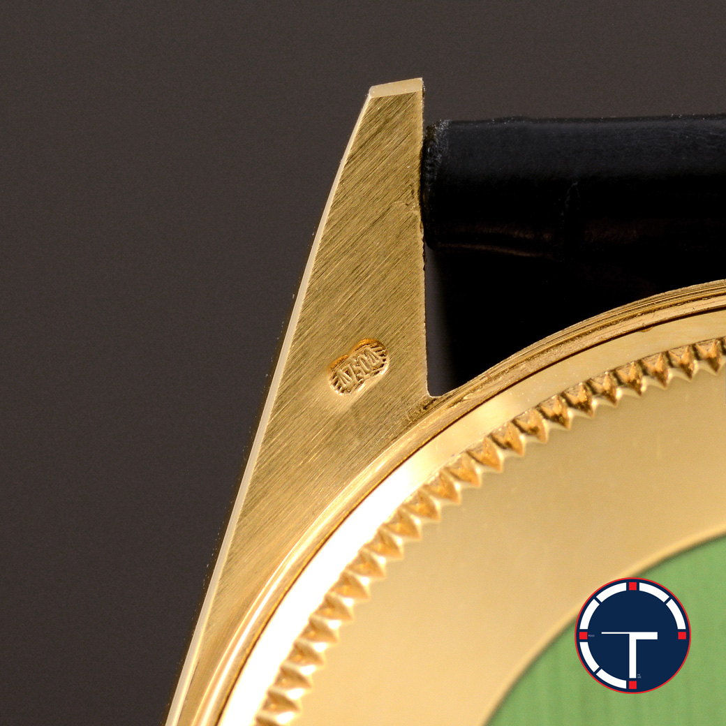 Rolex Date Ref.15038 หน้าปัดสีทอง หลักชั่วโมงเลขโรมันหลักเพชร ตัวเรือนทองคำ18K ก้นเขียว นาฬิกาปี1986 Automatic ขนาด 34 mm