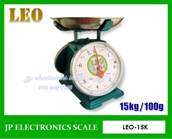 เครื่องชั่งสปริงแบบเข็ม15kg ตาชั่งสปริง15กิโลกรัม กิโลสปริงกันน้ำ15kg เครื่องชั่งแบบมีกลไกล15กิโล เครื่องชั่งสปริงแบบเหล็ก2หน้า ค่าละเอียด 100g ยี่ห้อ LEO รุ่น 15K (จานกลม)