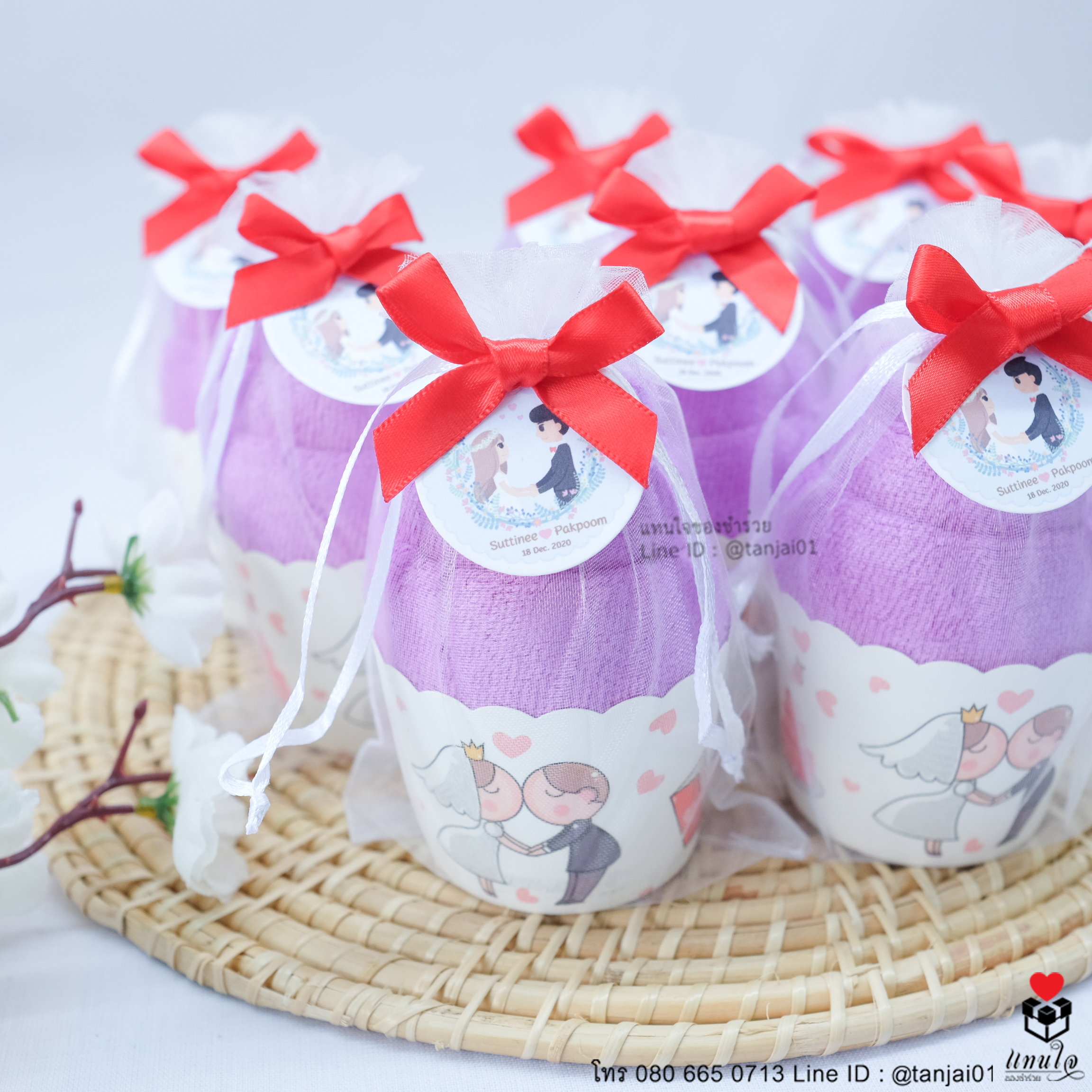 ของชำร่วยงานแต่งงาน ผ้านาโนม้วนไอติม ผ้านาโนสีพาสเทล สีม่วงอ่อน 01