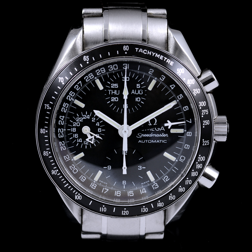 Omega Speedmaster Triple Date หน้าปัดสีดำ สายเหล็กแท้ มีกล่อง ใบ นาฬิกาปี2001 Automatic ขนาด 39 mm