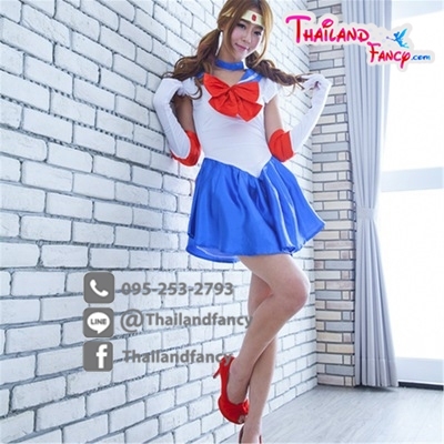 ชุดแฟนซี Cosplay Sailor Moon ชุดการ์ตูน ชุดเซเลอร์มูน น้ำเงินโบว์แดง พร้อมถุงมือ