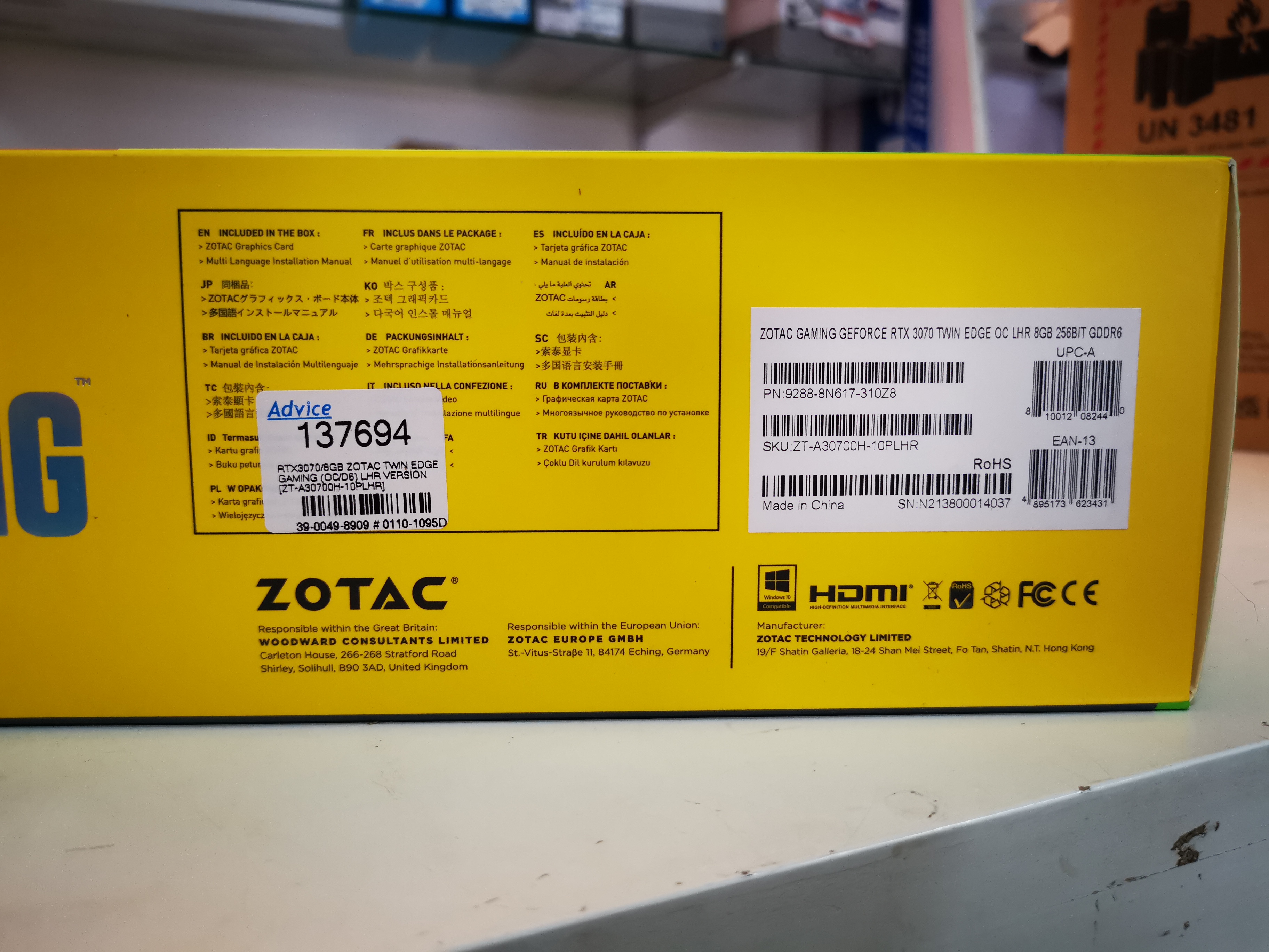 ZOTAC RTX 3070 TWIN EDGE GAMING 8GB/OC GDDR6 (LHR)