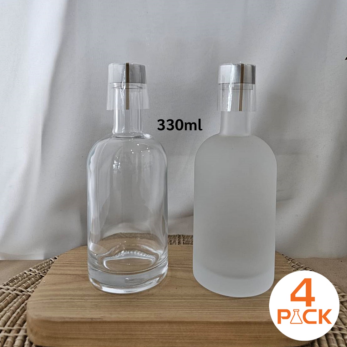 (กล่องละ48ใบ)ขวดแก้วขนาด 330ml+ฝาเกลียว รุ่น ABSOLUTE สีใสและสีฝ้า