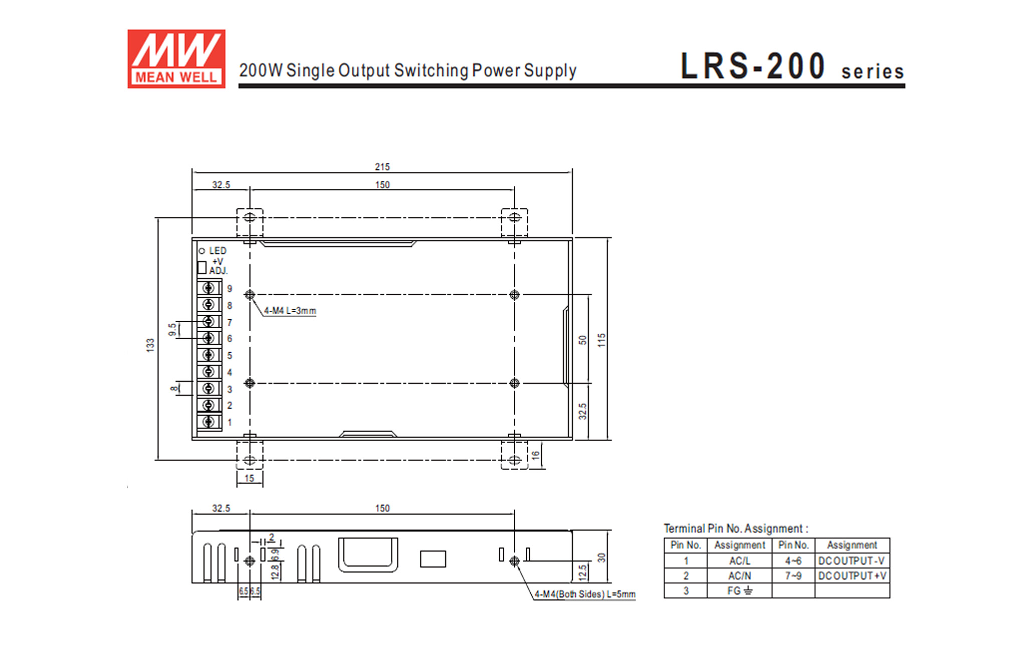 หม้อแปลง Switching Meanwell 200W 12/24Vdc