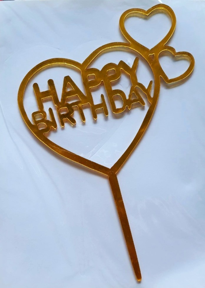 ป้ายอะคริลิค Happy birthday วันเกิด จากญี่ปุ่น Size : 15 cm สำหรับตกแต่ง เค้ก ช่อดอกไม้ ของขวัญ ฯลฯ
