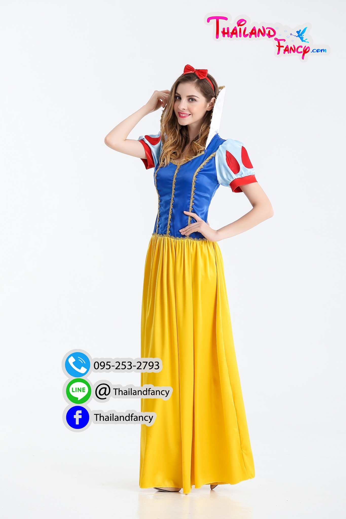 ชุดแฟนซีผู้หญิง Snow White Costume ชุดเจ้าหญิงสโนว์ไวท์ ชุดคอสเพลย์ดิสนีย์ ชุดเดรสสโนว์ไวท์น้ำเงินเหลืองผ้ามันเงา ชุดปาตี้ปีใหม่ ปาตี้ต้อนรับปีใหม่
