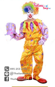 ชุดแฟนซีตัวตลก ชุดอาชีพในฝัน ชุดโจ๊กเกอร์ ชุดคอสเพลย์ตัวตลกผู้ใหญ่ ชุดตัวตลกโบโซ่ รุ่นสีเหลืองลายดาว