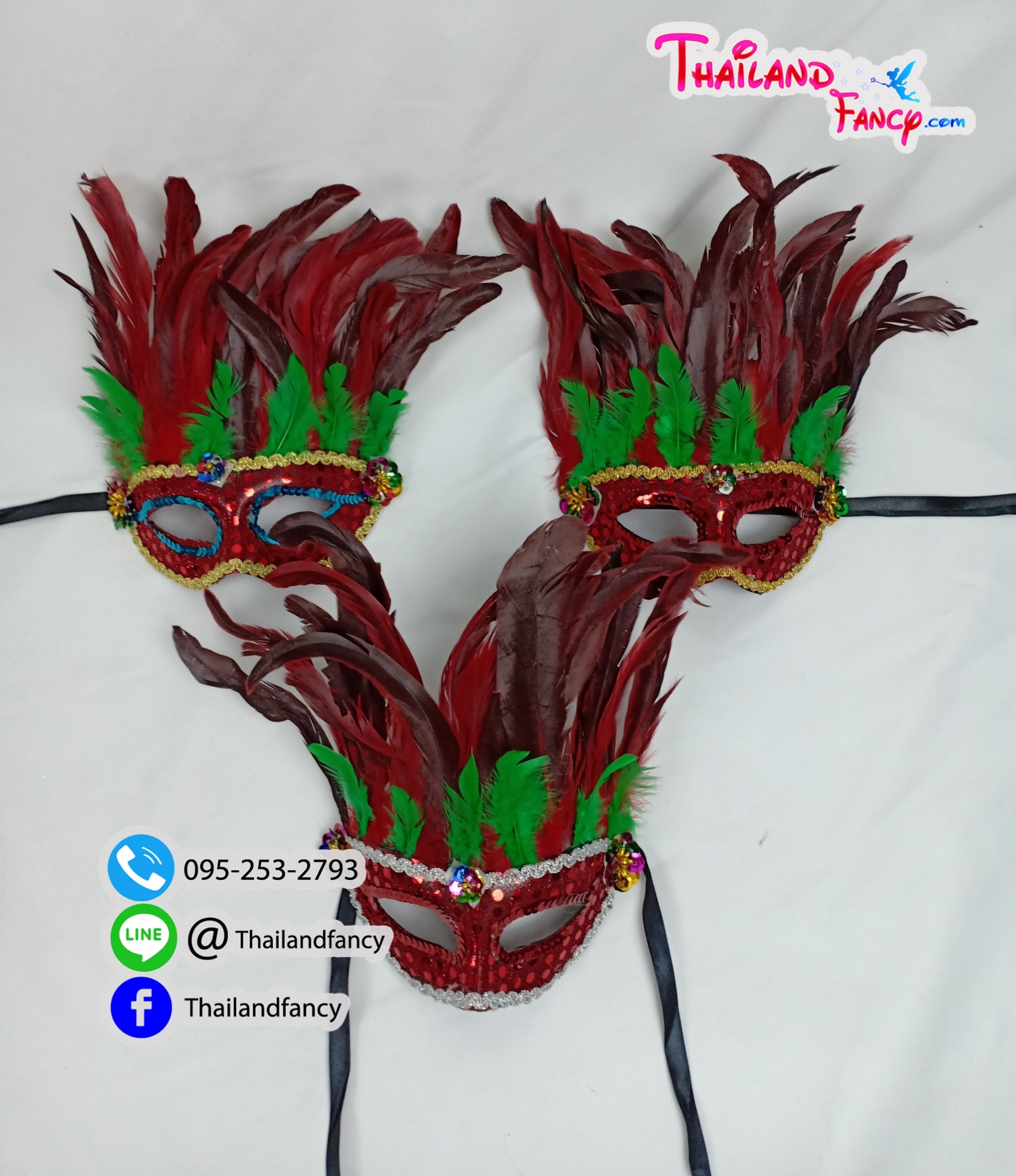 อุปกรณ์คริสต์มาส หน้ากากแฟนซี หน้ากากขนนก หน้ากากปาร์ตี้ปีใหม่ หน้ากากอินเดียแดง หน้ากากชนเผ่า หน้ากากสีดำแซมม่วงแดงแต่งเกร็ด