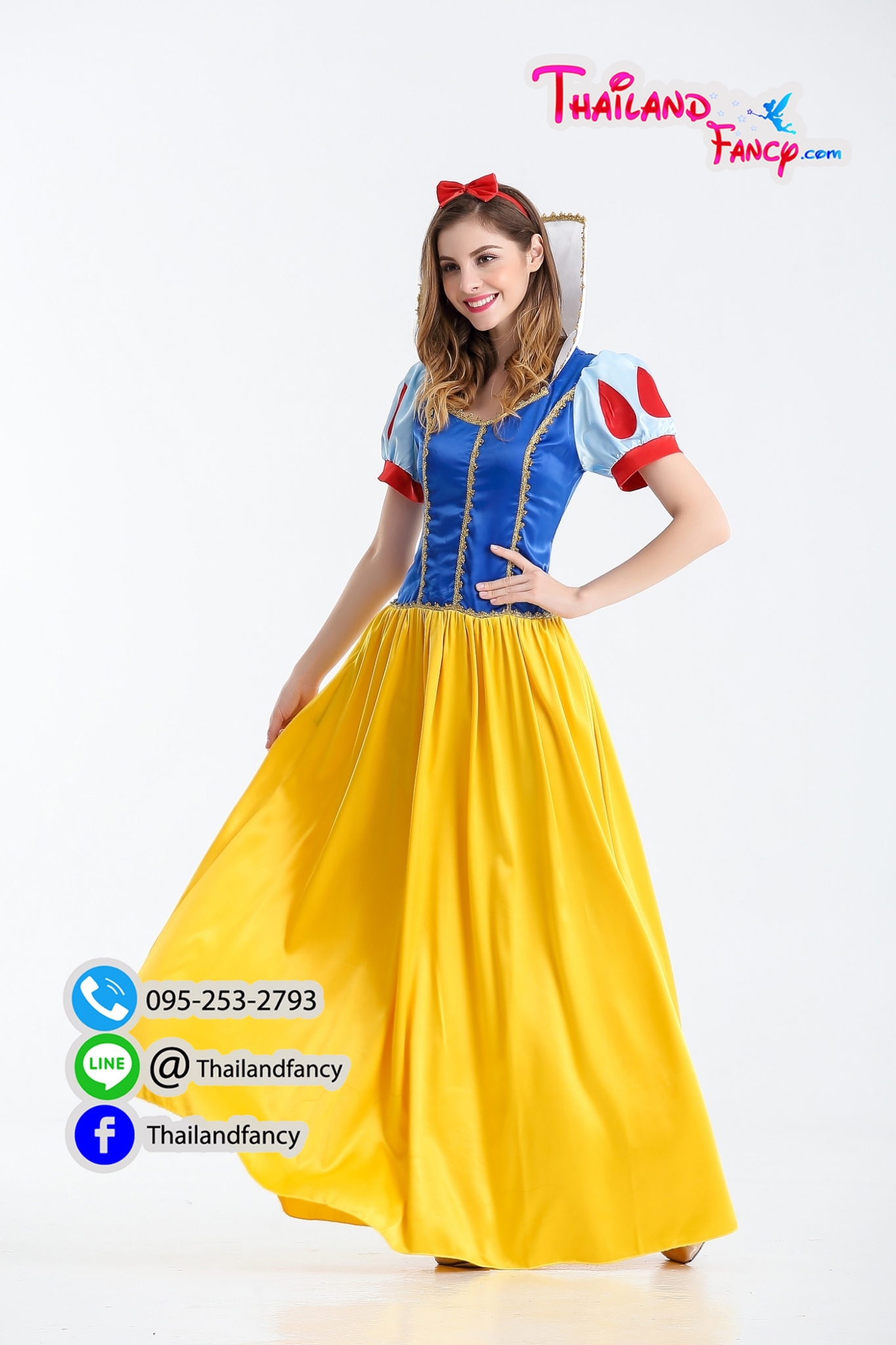 ชุดแฟนซีผู้หญิง Snow White Costume ชุดเจ้าหญิงสโนว์ไวท์ ชุดคอสเพลย์ดิสนีย์ ชุดเดรสสโนว์ไวท์น้ำเงินเหลืองผ้ามันเงา ชุดปาตี้ปีใหม่ ปาตี้ต้อนรับปีใหม่