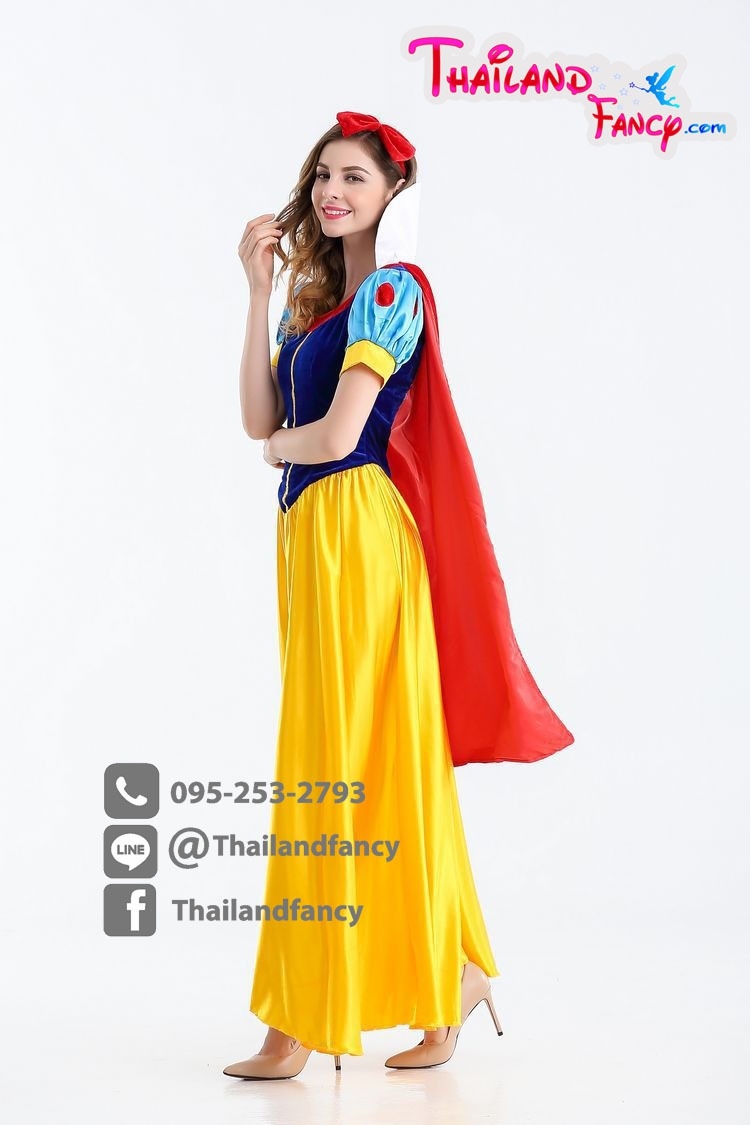 ชุดแฟนซี Snow White Cosplay ชุดการ์ตูนดิสนีย์ ชุดเจ้าหญิงสโนว์ไวท์ ชุดเดรสสโนว์ไวท์น้ำเงินเหลืองผ้ากำมะหยี่