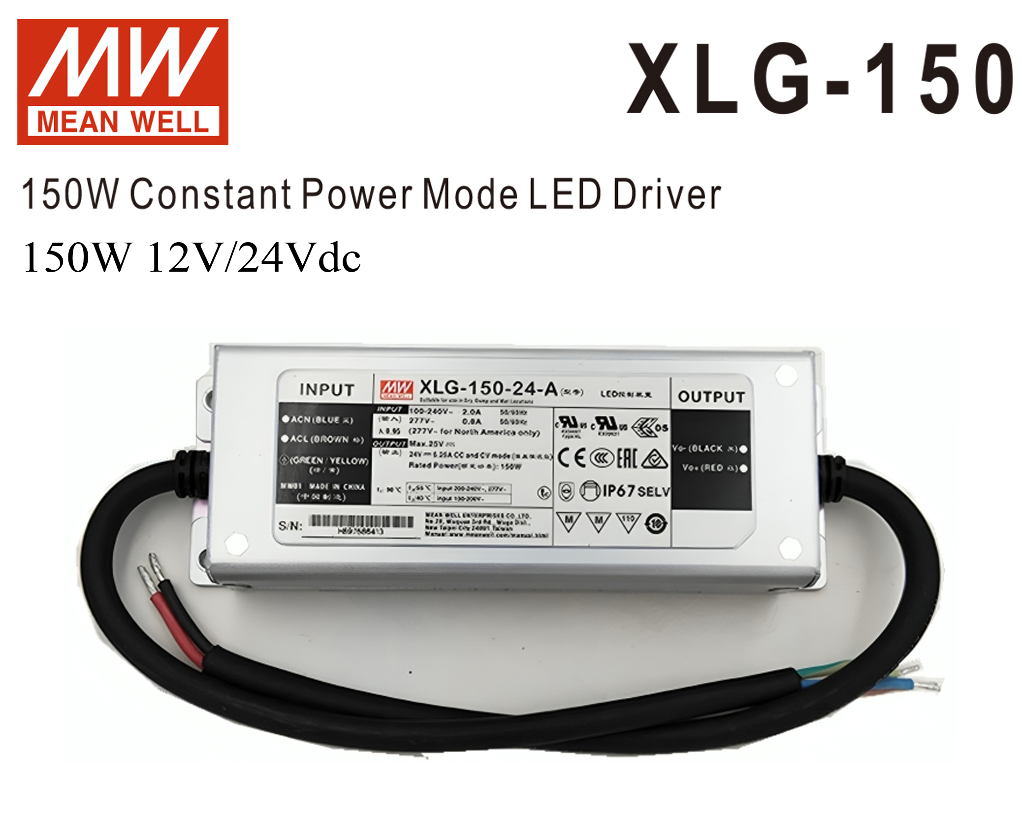 หม้อแปลง Constant Power LED Driver IP67 XLG series Meanwell 150W 12 / 24Vdc