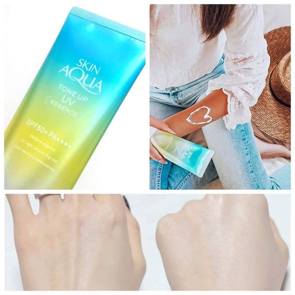 🔥ครีมกันแดด ROHTO SKIN AQUA Tone Up UV Essence SPF50+ PA++++ 💚สีเขียวมิ้นท์ : สูตรปราศจาก Alcohol, Paraben, Mineral Oil✨กันแดดปรับโทนผิว ผิวสว่างขึ้น ลดรอยแดง💥ขนาด 80g.