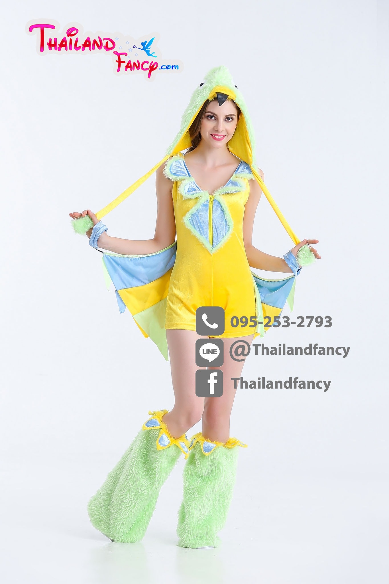 ชุดแฟนซี Cosplay Animal ชุดสัตว์โลกน่ารัก ชุดมาสคอต ชุดนกแก้ว 3 สี พร้อมฮู้ทหัวนกแก้ว