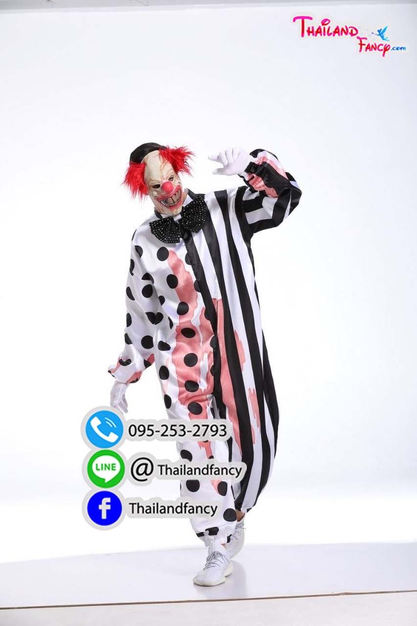 ชุดเช่าแฟนซีผู้ชาย ชุดเช่าตัวตลกผี Pennywise Costume ชุดตัวตลก ชุดฮาโลวีน Halloween Party ชุดซอมบี้ผี ชุดเช่าโจ๊กเกอร์ตัวตลกผีสิงสีขาวดำพร้อมหัวหน้ากาก