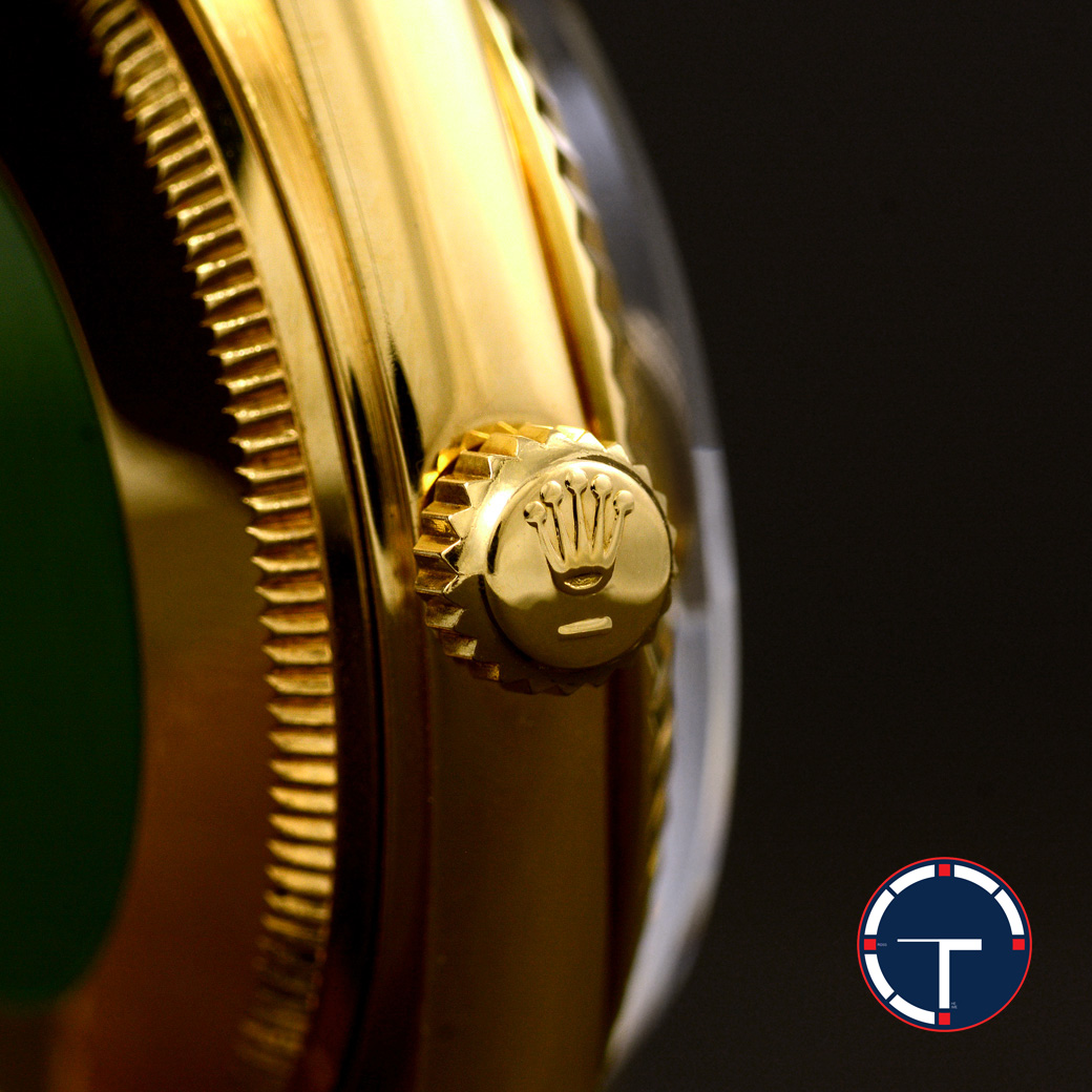 Rolex Date Ref.15038 หน้าปัดสีทอง หลักชั่วโมงเลขโรมันหลักเพชร ตัวเรือนทองคำ18K ก้นเขียว นาฬิกาปี1986 Automatic ขนาด 34 mm