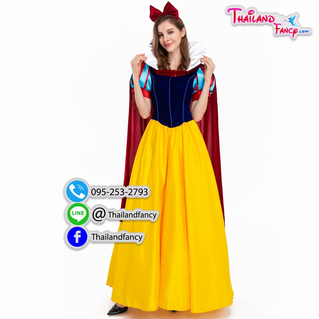 ชุดแฟนซีผู้หญิงสำหรับเช่า ชุดเจ้าหญิง ชุดการ์ตูนดิสนีย์ Snow White Cosplay ชุดเช่าเจ้าหญิงสโนว์ไวท์รุ่นยาวมีผ้าคลุมหนังถอดได้