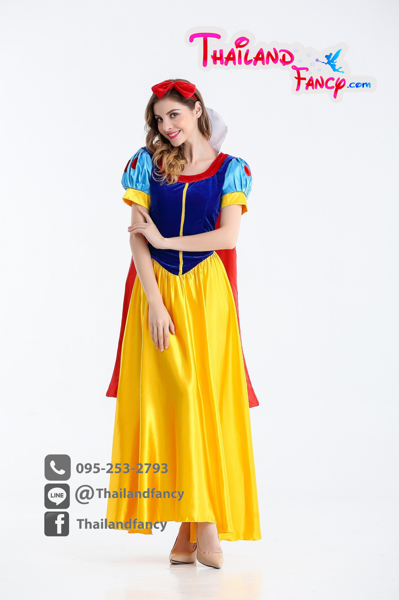 ชุดแฟนซี Snow White Cosplay ชุดการ์ตูนดิสนีย์ ชุดเจ้าหญิงสโนว์ไวท์ ชุดเดรสสโนว์ไวท์น้ำเงินเหลืองผ้ากำมะหยี่