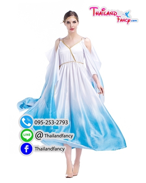 ชุดเช่าแฟนซีผู้หญิง ชุดเช่านางฟ้า ชุดเช่าเทพธิดากรีก Greek Cosplay ชุดเช่าเทพเจ้ากรีก ชุดเดรสกรีกนางฟ้าสีขาวแต่งฟ้าขลิบทอง