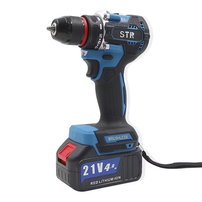 สว่านแบตบัสเลส หัวเหล็ก ยี่ห้อ STR มอเตอร์บัสเลสแท้ แบตเตอรรี่ 2 ก้อน