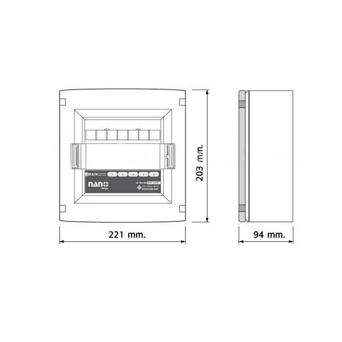 Consumer unit NANO (LS-Series)ฝาใสดำ5ช่อง(RCBO 16A,32A,40A,50A,63A+ลูกย่อย4ลูก)(1ชิ้น/20ชิ้นต่อกล่อง) NNP-LS05CB-CR16B,CR32B,CR40B,CR50B,CR63B