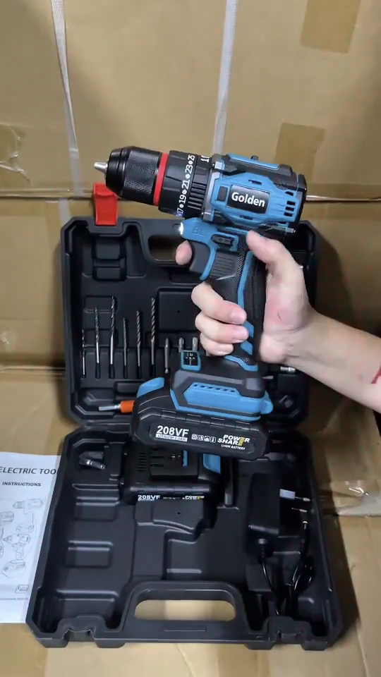 สว่านแบตกระแทก 3 ระบบ บัสเลส หัวเหล็ก ยี่ห้อ GOLDEN รุ่น 208Vf