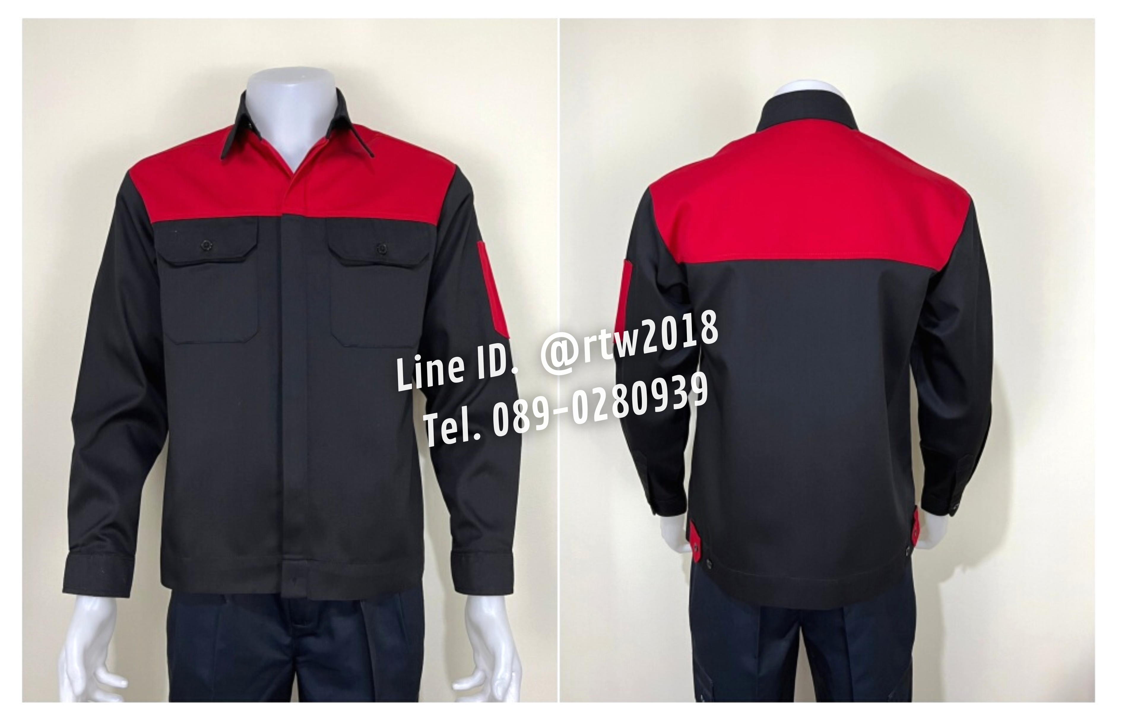 รหัส AB4.3 : เสื้อช่างแขนยาวผ้าคอมทวิวดำอกแดง (ซ่อนสาบ)