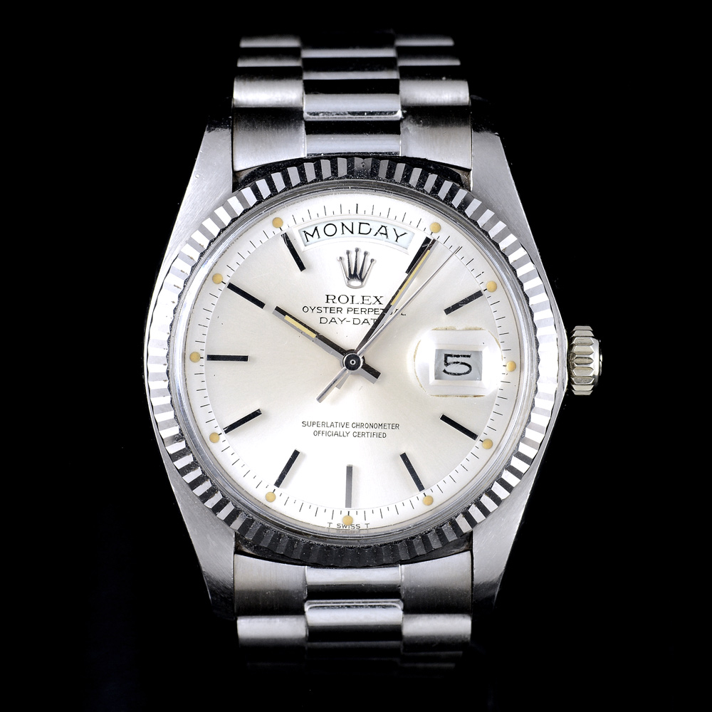 **ขายแล้ว** Rolex Day-Date Ref.1803 หน้าปัดสีเงิน พรายน้ำเฟด ขอบหยักทองคำขาว ตัวเรือนทองคำขาว สายทองคำขาวแท้ Automatic ขนาด 36 mm