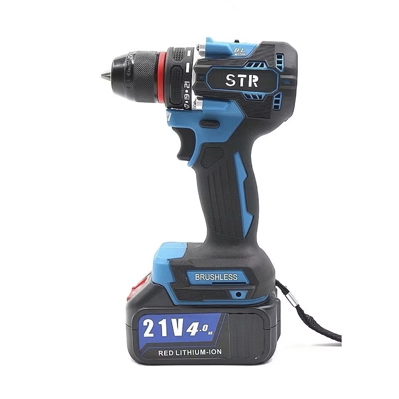 สว่านแบตบัสเลส หัวเหล็ก ยี่ห้อ STR มอเตอร์บัสเลสแท้ แบตเตอรรี่ 2 ก้อน