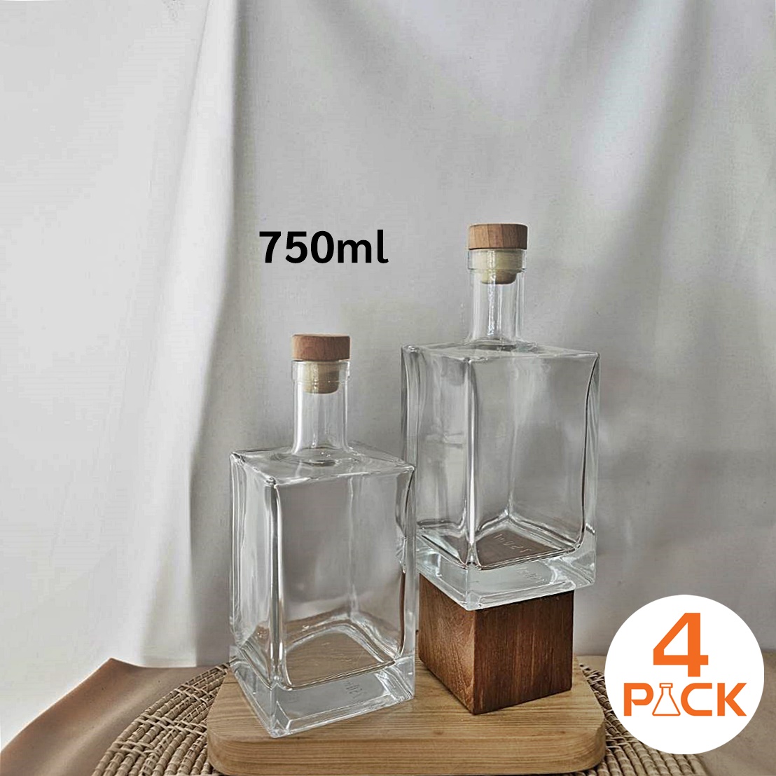 (กล่องละ20ใบ)ขวดแก้ว750ml +ฝาจุก รุ่น ไฮโซ-เต๋า