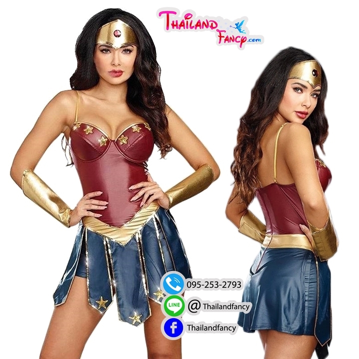 ชุดแฟนซีวันเดอร์วูแมน ชุดซุปเปอร์ฮีโร่ผู้หญิง Wonder Woman Costume ชุดการ์ตูน ชุดคอสเพลย์หนังเทียมสายเดี่ยววันเดอร์ วูแมน