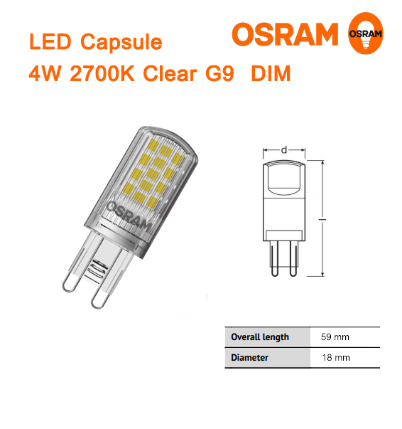 หลอด LED Capsule 4.0W 2700K G9 DIM OSRAM