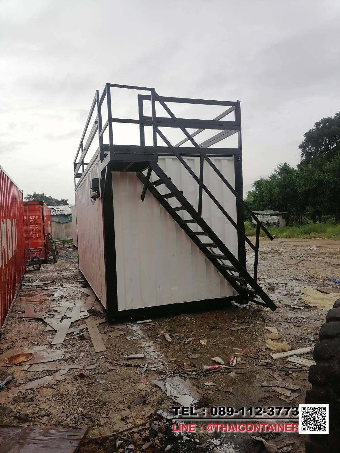 ตู้คอนเทนเนอร์ เหล็กแท้ เกรดส่งออก 20 ฟุต พร้อมบันไดและระเบียง