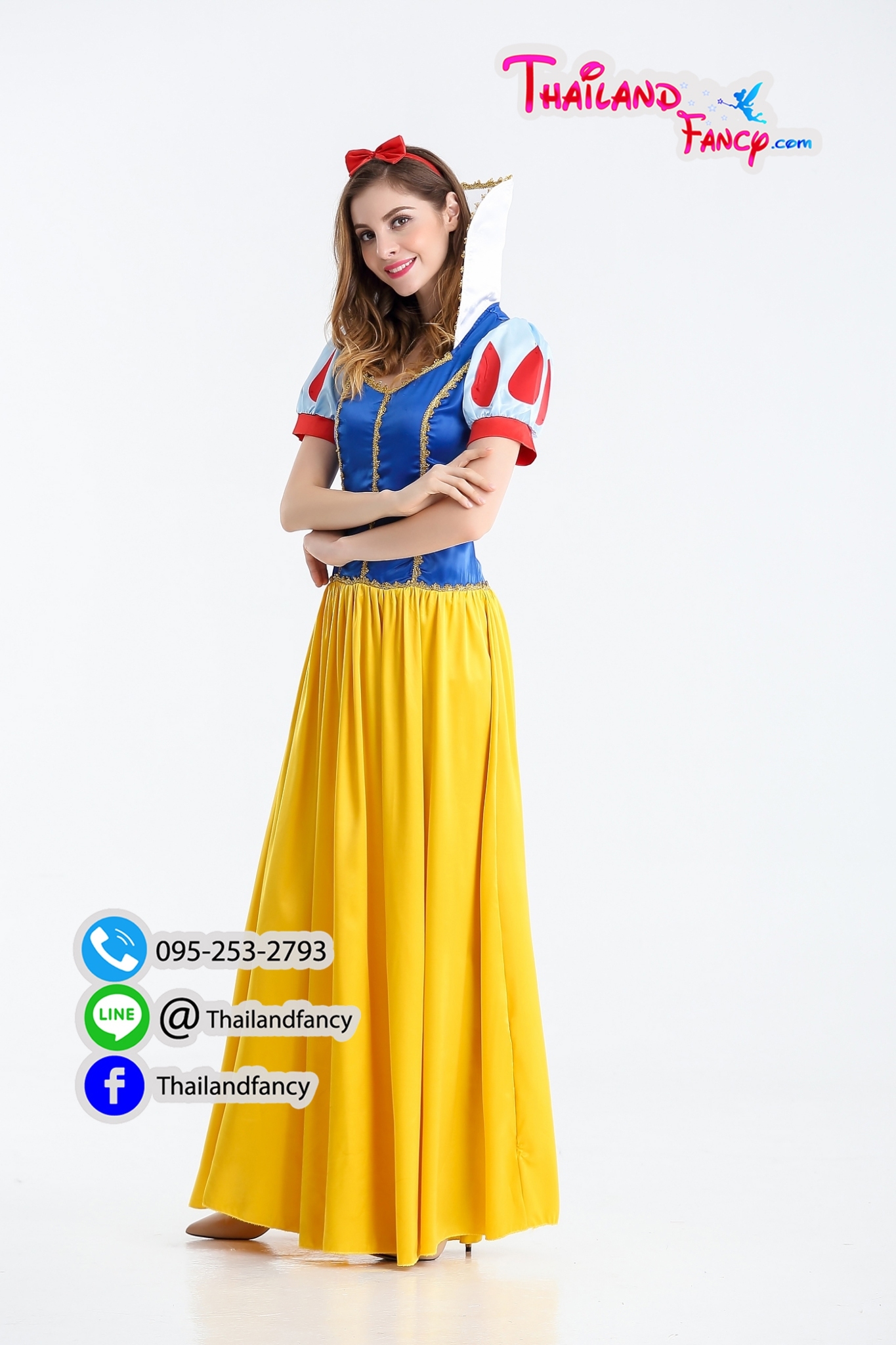 ชุดแฟนซีผู้หญิง Snow White Costume ชุดเจ้าหญิงสโนว์ไวท์ ชุดคอสเพลย์ดิสนีย์ ชุดเดรสสโนว์ไวท์น้ำเงินเหลืองผ้ามันเงา ชุดปาตี้ปีใหม่ ปาตี้ต้อนรับปีใหม่