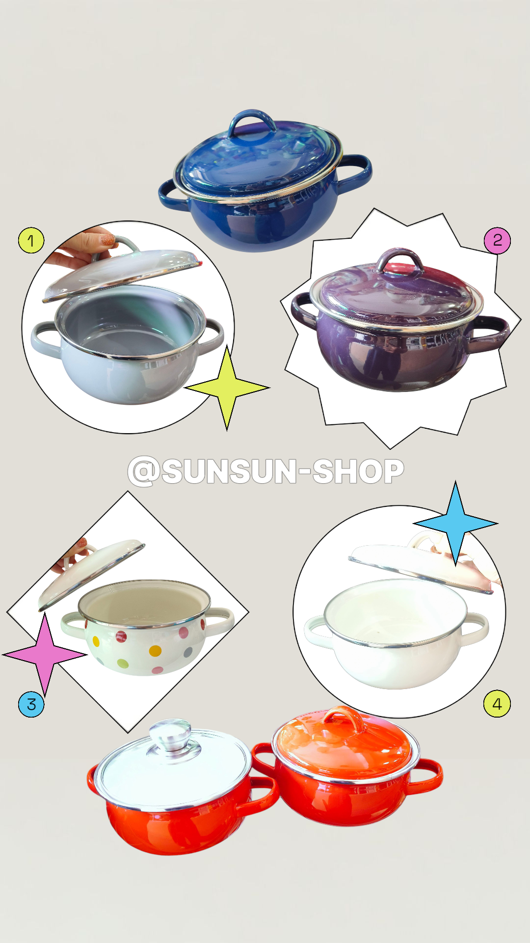 479. หม้อเคลือบอินาเมล 2 หู มีฝาปิด หม้อเคลือบสแตนเลส น่ารัก ใช้ได้กับทุกเตา