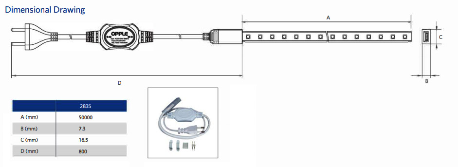 LED Strip 2835 220V 8W/M (50เมตร/ม้วน) 3000K/ 4000K/ 6500K/ สีแดง/ สีน้ำเงิน OPPLE