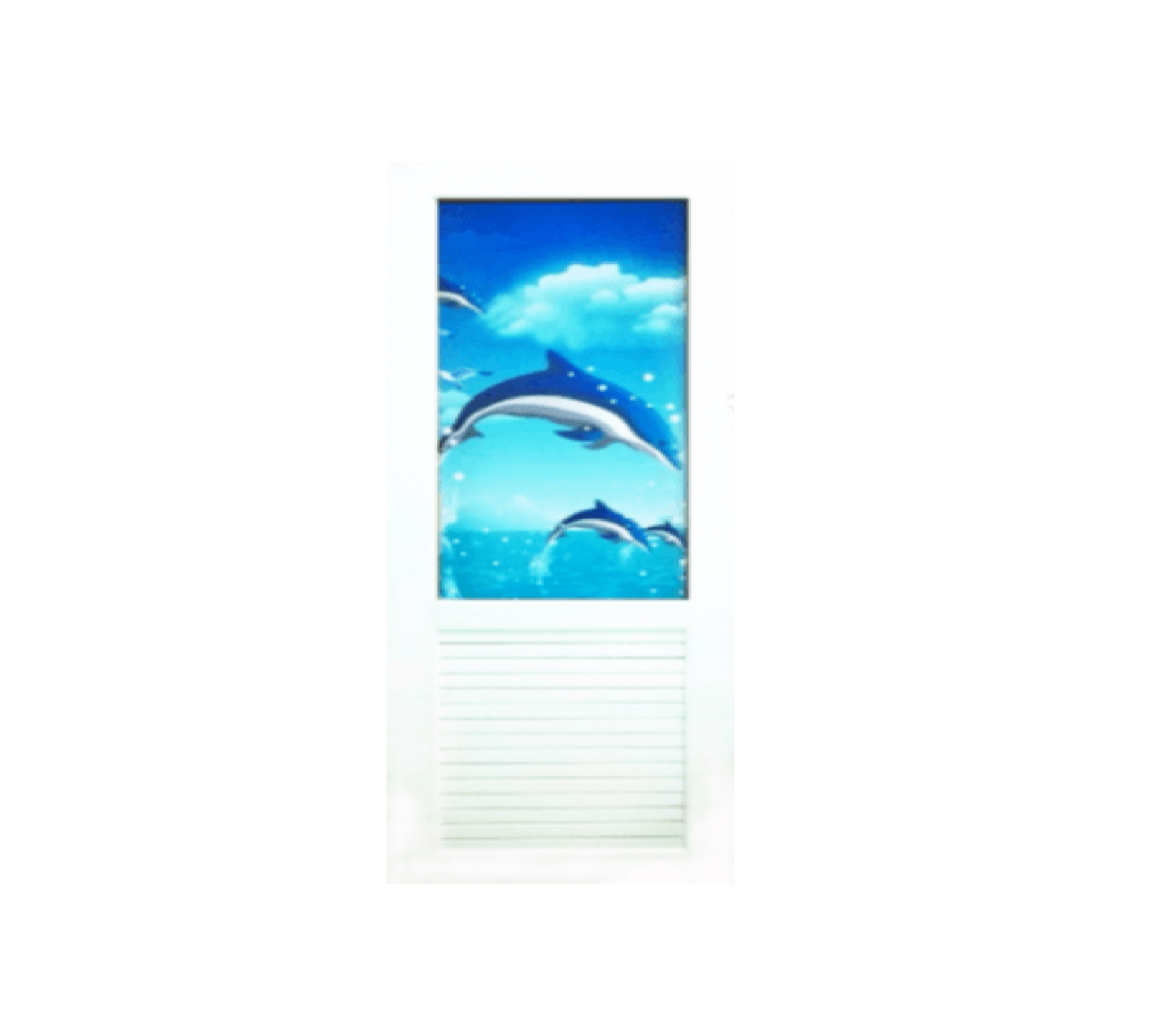 ประตู UPVC ติดภาพลายปลาโลมา พร้อมวงกบบัวใหญ่ T-01 70cm.x200cm. สีขาว ไม่เจาะ OK