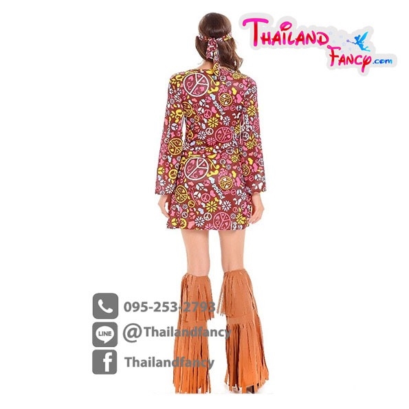 ชุดคอสเพลย์โบฮีเมียน ชุดคาวเกิร์ล ชุดอินเดียแดง ชุดชนเผ่า ชุดเดรสลายดอก กั๊กห้อยพู่น้ำตาล