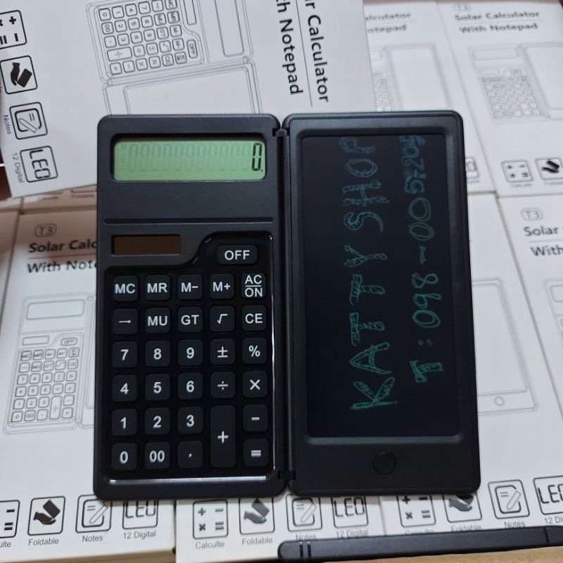 เครื่องคิดเลขเขียนได้ 2 in 1 (ใช้พลังงานแสงอาทิตย์) พร้อมกระดาน LCD เขียนได้ ฮิตสุด!!💥ขนาด 5.5 นิ้ว