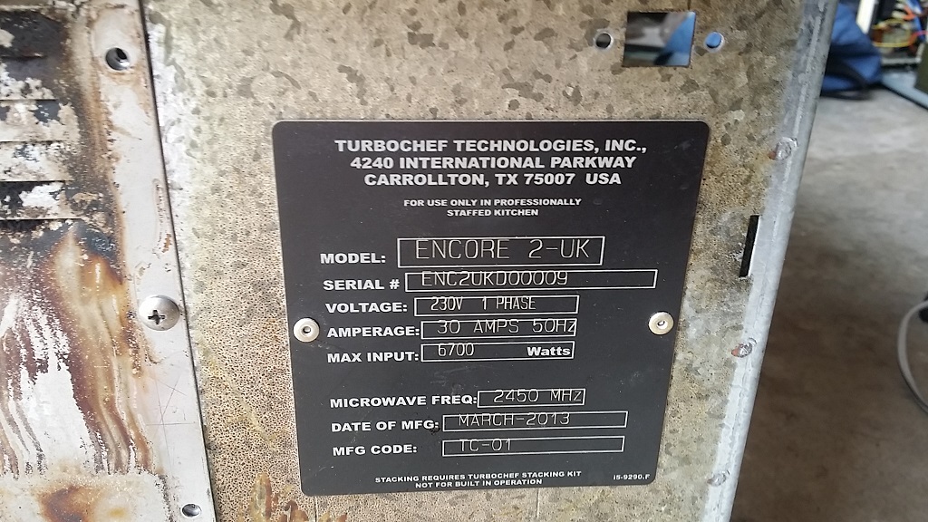 ซ่อมเตาอบไฟฟ้า ยี่ห้อ TURBOCHEF รุ่น ENCORE 2-UK อาการเครื่องไม่ทำงาน