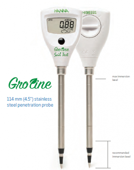 Gloline Soil Test™ Direct Soil Conductivity Tester เครื่องวัดค่าความนำไฟฟ้าของดิน (วัดปุ๋ยในดินว่ามีมากหรือน้อย) ยี่ห้อ Hanna รุ่น HI98331