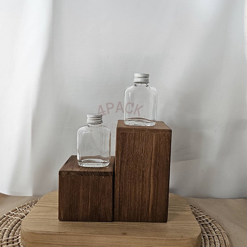 (กล่องละ350ใบ)ขวดแก้ว 30ml ทรงแบน +ฝาอลูฯ20mm