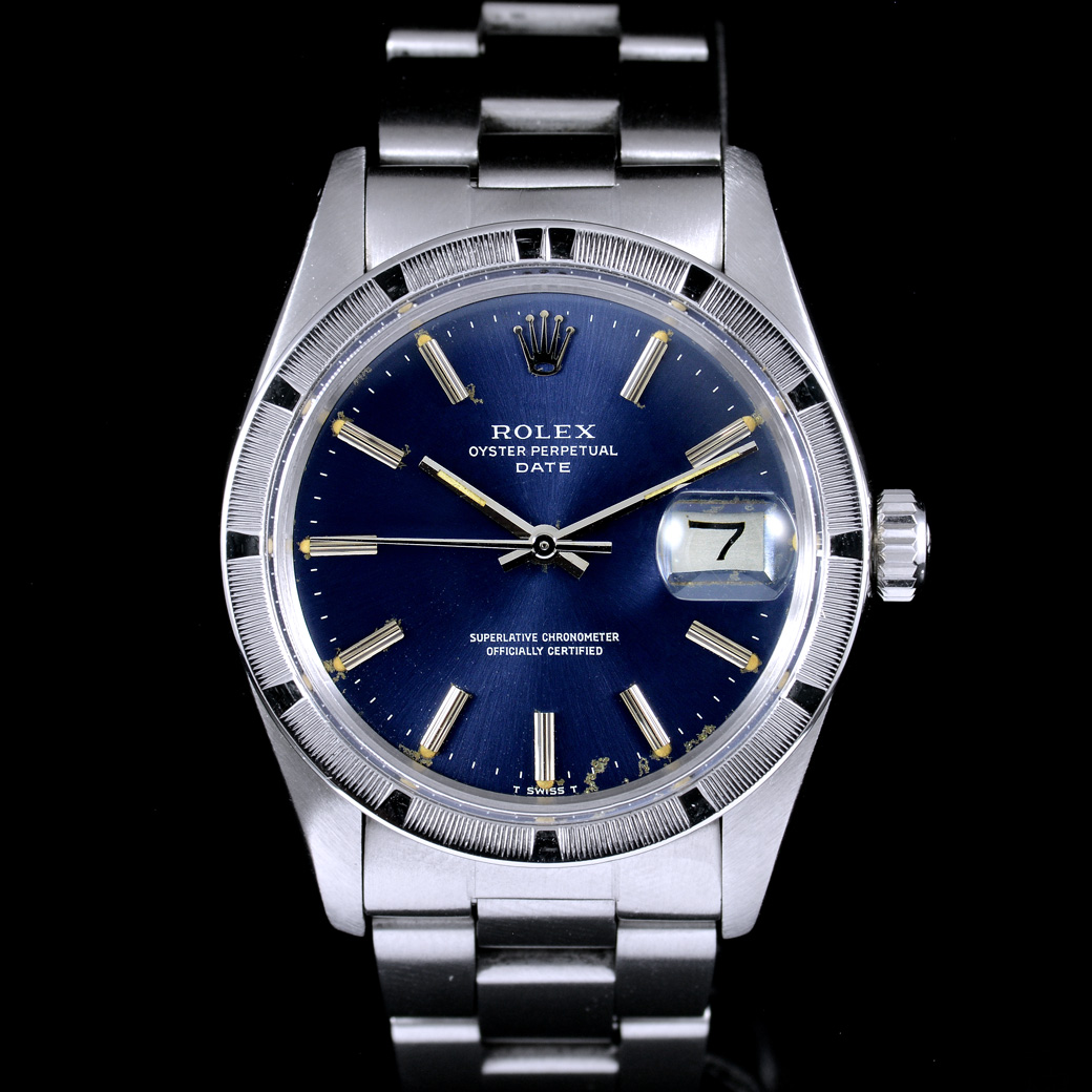 Rolex Date Ref.1501 หน้าปัดสีน้ำเงิน ขอบรางรถไฟ สายOysterแท้ (แบบม้วน) นาฬิกาปี1974 Automatic ขนาด 34 mm