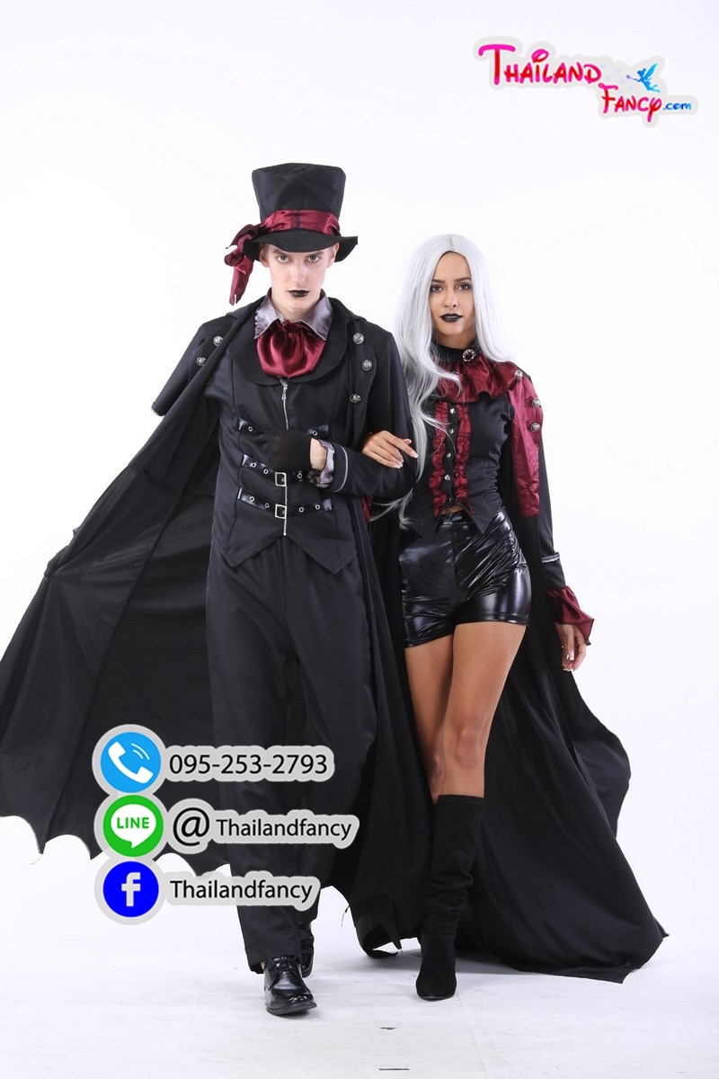 ชุดเช่าแฟนซีผู้ชาย ชุดท่านเค้าแดร็กคูล่า ชุดซอมบี้ ชุดแวมไพร์ผู้ชาย Halloween Night Party ชุดปีศาจแดร็คคูล่าดำแดง