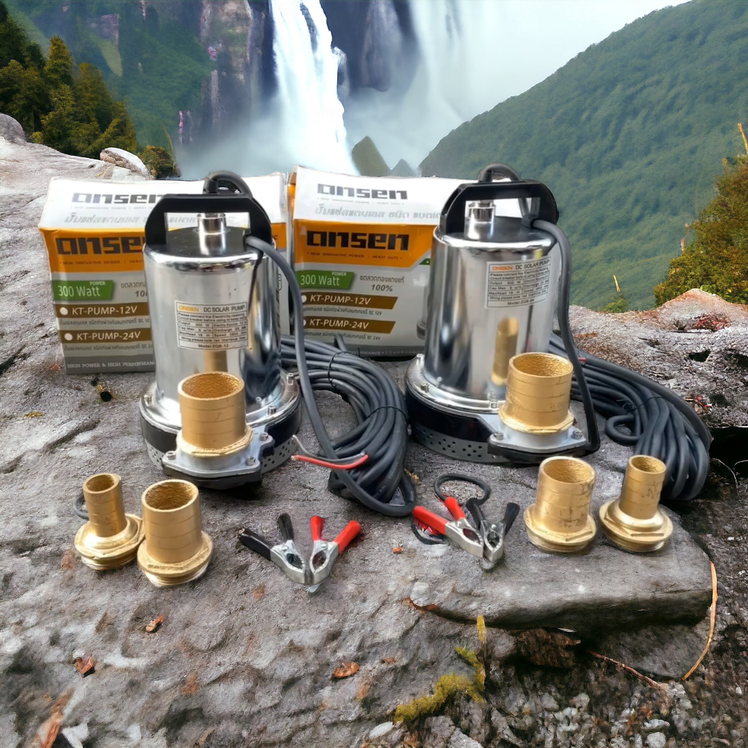 ไดโว่แสตนเลส ยี่ห้อ Onsen 12V และ 24V แถมตัวคีบแบต 1 คู่ ท่อเสริม 3 ขนาด 1”, 1.5”, 2” ท่อเหลือง สายยาว 10 เมตร